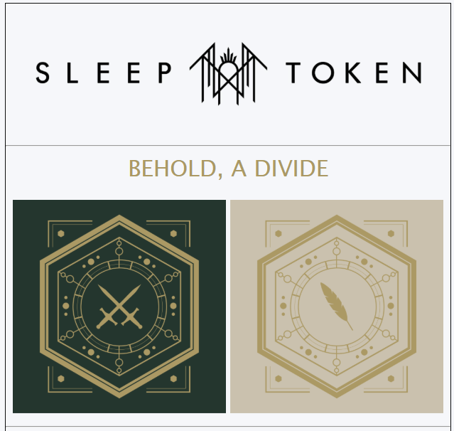 Even in Arcadia Sleep Token - capture d'image du mail annonçant les deux maisons Feathered Hoste et House Veridian