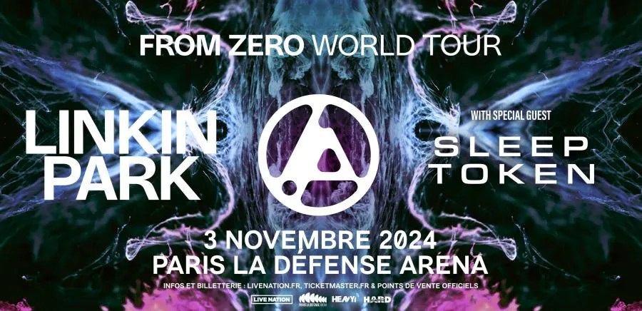 tournée 2024 sleep token -  affiche du concert de Linkin Park à la Défense Arena avec Sleep Token en première partie