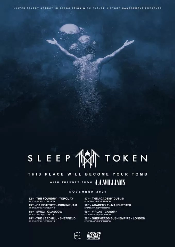 tournée 2021 sleep token - affiche de la tournée 2021 de Sleep Token en novembre