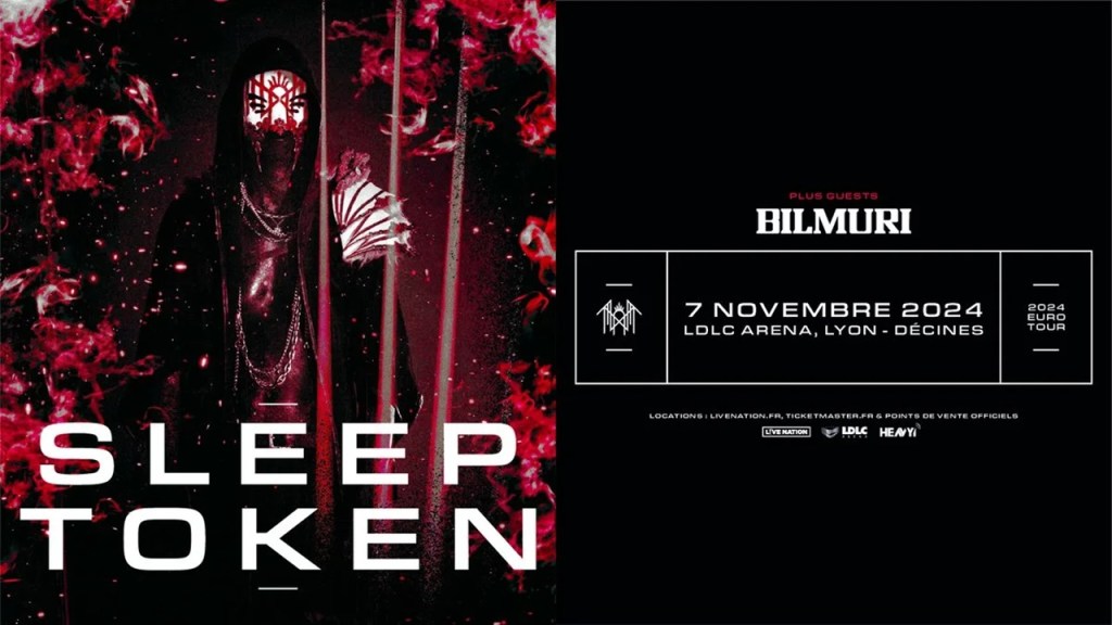 collaborations sleep token - affiche du concert de Sleep Token à la LDLC Arena de Lyon avec Bilmuri en ouverture